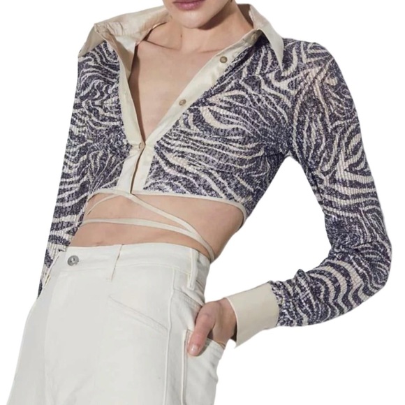 In the mood for love Lina lacing zebra sequin crop top blouse - XS - Picture 3 of 10